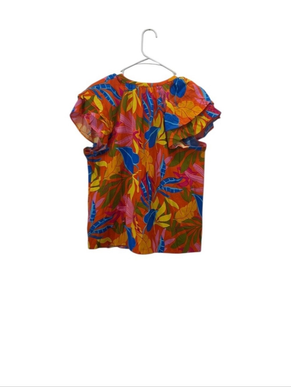Calligraphie Linen Blend Tropical Floral Split Neck Blouse Orange Size Large L - Picture 5 of 5